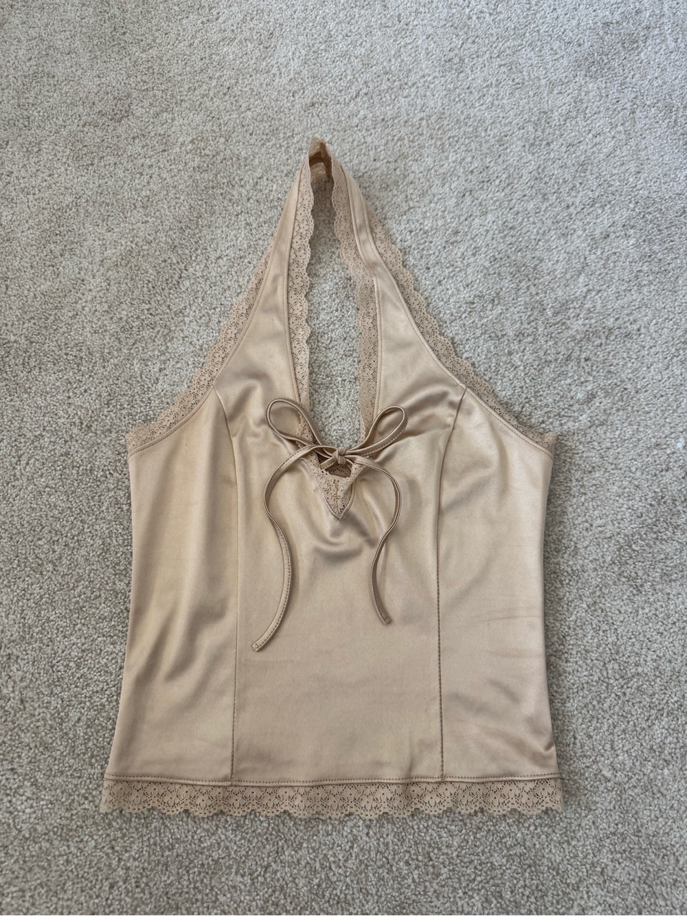 Lace-Trim Halter Tank Top in Nude NWT size Small
